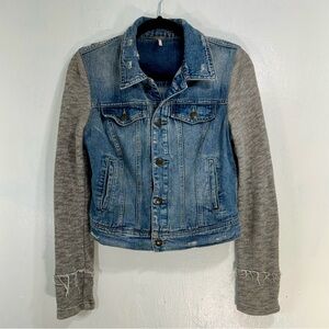 Free People - Blue denim gray sleeves distressed jacket with 4 pockets.Size XSP